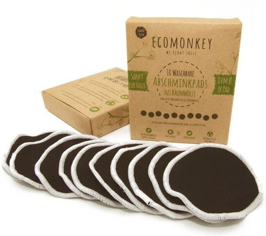 Thumbnail - ECOMONKEY Abschminkpads Waschbar aus Baumwolle 10 St. Schwarz plus Wäschenetz