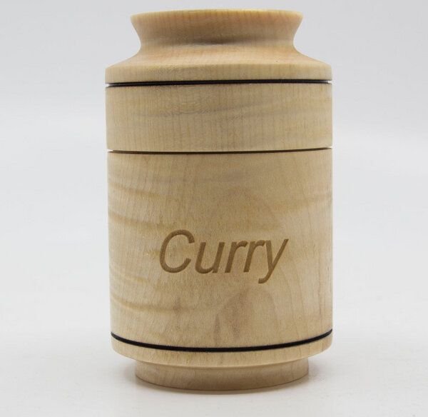Lajos Varga Gewürzdose aus Buchenholz mit Lasergravur handgefertigt