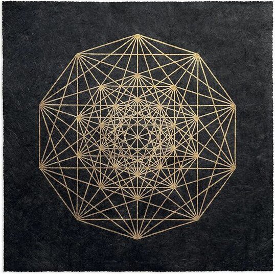 Veskor Cassiopeia DEMIHEXERAKT Heilige Geometrie Linoldruck | 40 × 40 cm | Gold auf Schwarz