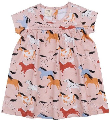 Baby Kleid GOTS zertifiziert, rosa, Pferde-Allover, Kurzarm, Bio-Baumwolle, weich – Walkiddy