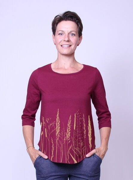 Peaces.bio - handbedruckte Biomode Bio-Damen-3/4 Arm Shirt- Gräservielfalt