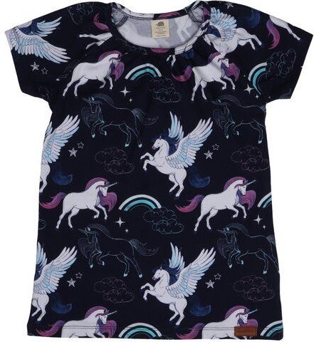 Kinder Tunika GOTS zertifiziert – Bio-Baumwolle, Dunkelblau mit Einhorn- & Pegasus-Motiv, Kurzarm | Walkiddy