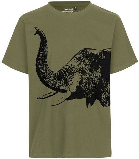 HANDGEDRUCKT "Elefant" Unisex T-Shirt auf reiner Baumwolle (kbA)