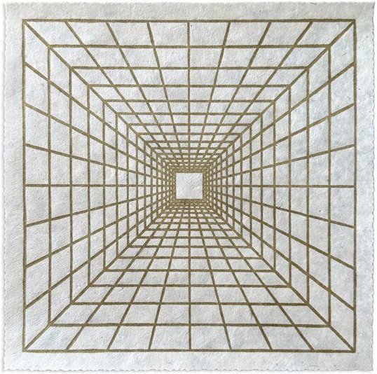Thumbnail - Veskor Cassiopeia INTO THE VOID Linoldruck | 22 × 22 cm | Gold auf Naturweiß