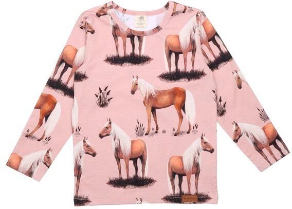 Walkiddy Nachhaltiges Langarmshirt - Rosa Beauty Horses - Allergikerfreundlich & Umweltbewusst – GOTS zertifiziert