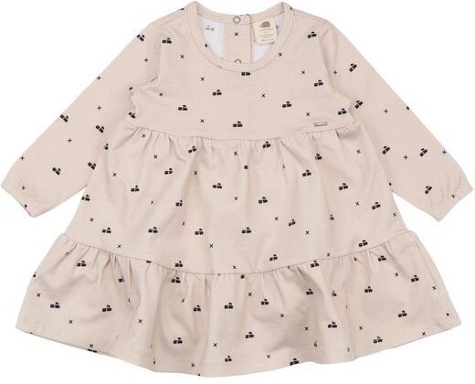 Walkiddy Bio-Baumwolle Kinderkleid - Tiny Trains - Frill Dress Natur - GOTS-zertifiziert