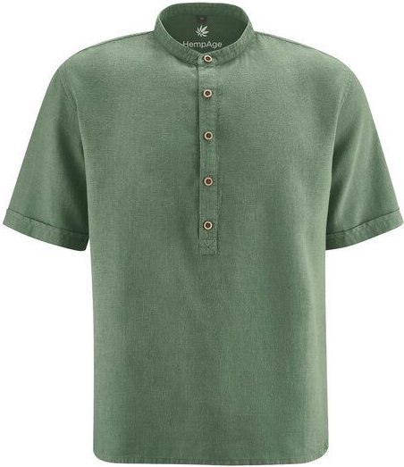 Hempage Herren Stehkragen-Schlupfhemd Hanf/Bio-Baumwolle