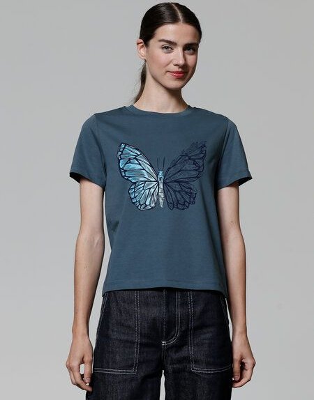 watapparel T-Shirt Frauen Crystal Butterfly