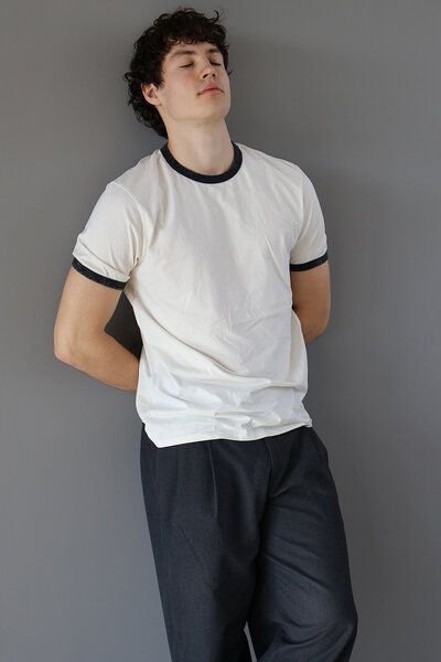 Kultgut Biofair - T-Shirt mit Kontrastbund und verwaschenem Effekt