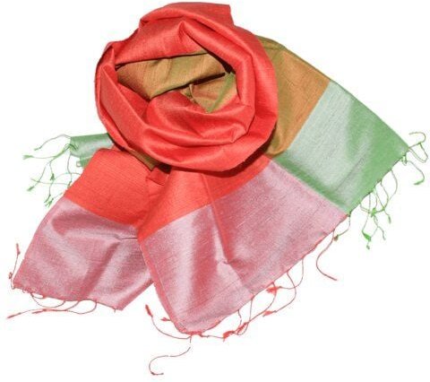 Schönes aus Indochina Edler Schal aus handgewebter Seide rot/orange/grün