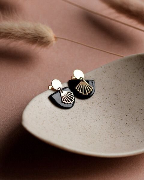 lille mus Ohrstecker 'Halbkreis Fächer' aus Porzellan und 925 Silber / vergoldet