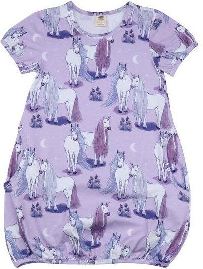 Kurzarm-Kleid „Unicornland“ Lila aus Bio-Baumwolle – GOTS-zertifiziert – Walkiddy