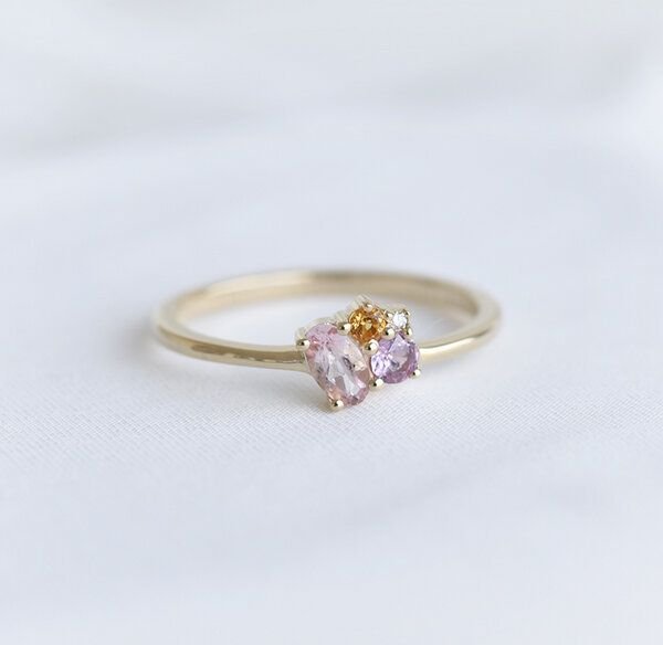Thumbnail - Eppi Cluster-Ring mit Morganit, Saphir, Citrin und Diamant Bluma