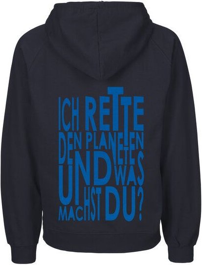 HANDGEDRUCKT "Weltretten" Männer Hoody aus reiner Biobaumwolle (kbA)