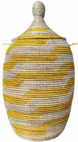 SWANE-Design Afrikanischer Wäschekorb - Zick Zack Gelb - S/M/L/XL/XXL