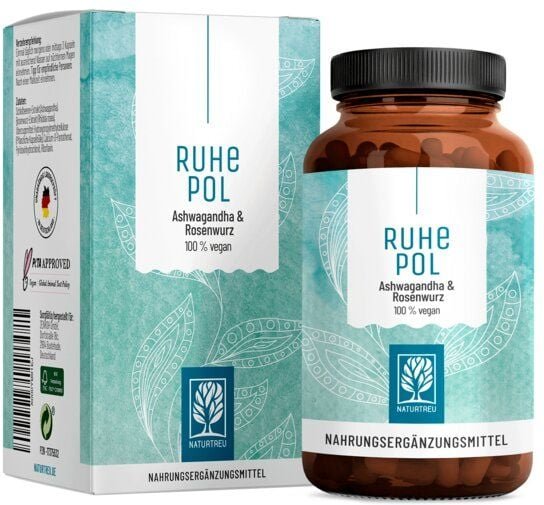 Ashwagandha Rosenwurz Supplement 120 vegane Kapseln Ruhepol Naturtreu®