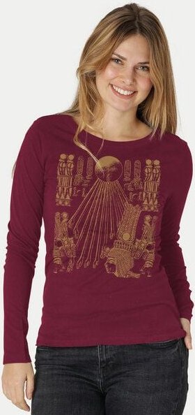 Peaces.bio - handbedruckte Biomode Langarmshirt Damen Sonnenscheibe Aton