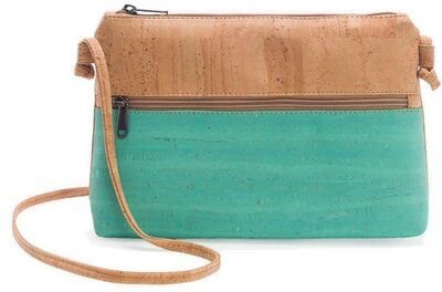 Kork-Deko Kleine, türkise Umhängetasche mit Schultergurt aus Korkstoff