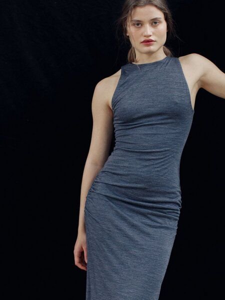 IVA RYCH Maxikleid mit Drapierung aus Wolle I Deadstock