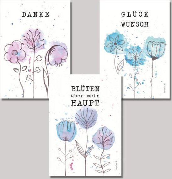 Fines Papeterie Postkarten Set mit Blumen und Blüten