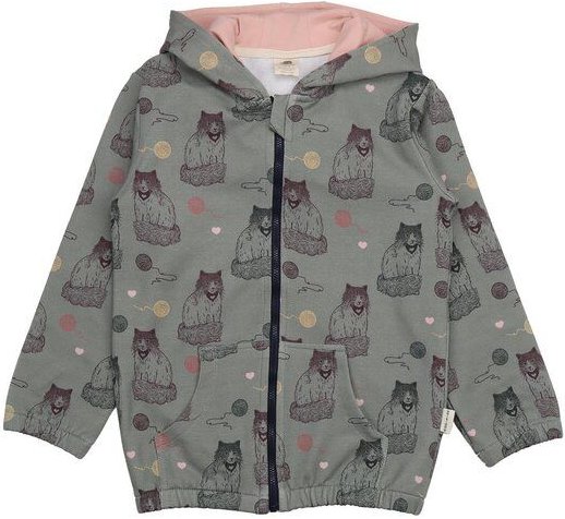 Kinder Sweatjacke GOTS-zertifiziert aus Bio-Baumwolle, grau mit Katzen-Print, Kapuze & Reißverschluss – Walkiddy, weiche...