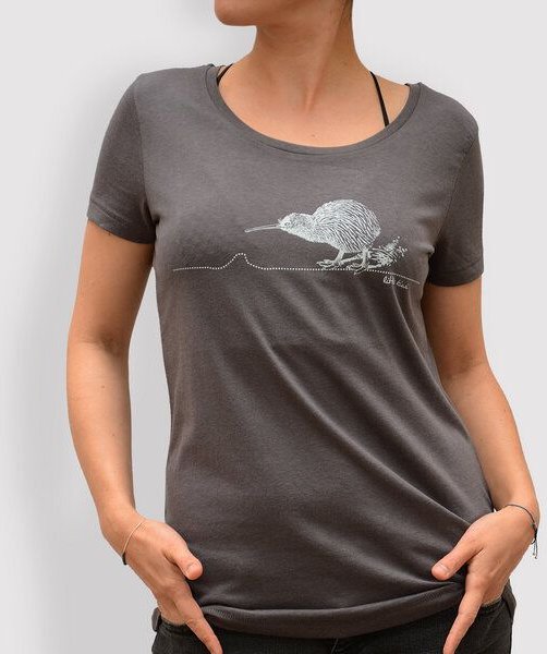 little kiwi Damen T-Shirt, "Kiwi", Modal, Anthracite, Schwarz
