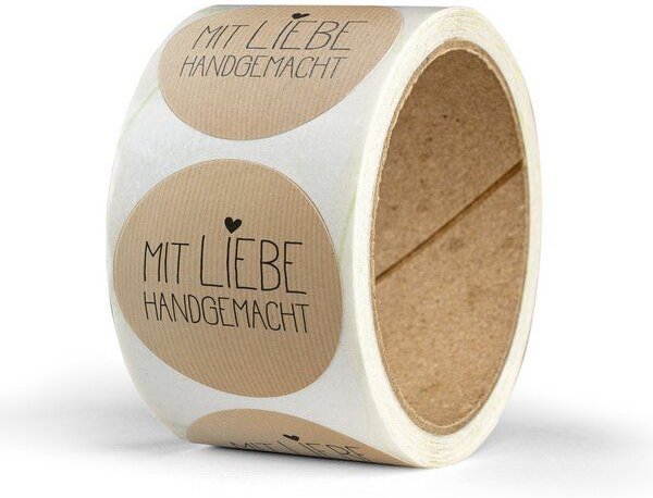 Fines Papeterie 50 Aufkleber * SELBSTGEMACHT * 4cm rund * auf Rolle * Recyclingpapier und Kraftpapier