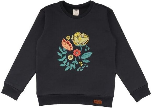 Baby Langarmshirt GOTS zertifiziert – Bio-Baumwolle, Anthrazit mit Blumenmotiv, weich & bequem | Walkiddy