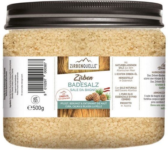 4betterdays Zirben Badesalz | 500 g | Schraubdose | Zirbenöl und naturbelassenes Meersalz | Made in Austria