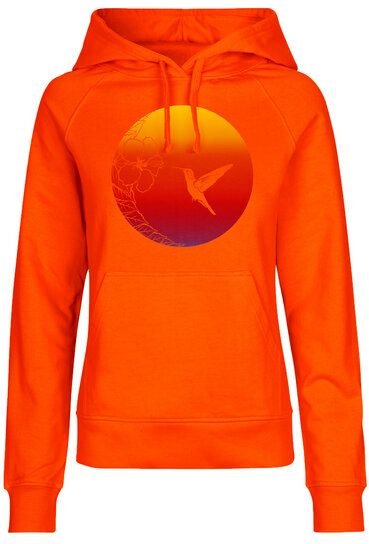 HANDGEDRUCKT "Kolibri" Frauen HOODY aus reiner Biobaumwolle (kbA)