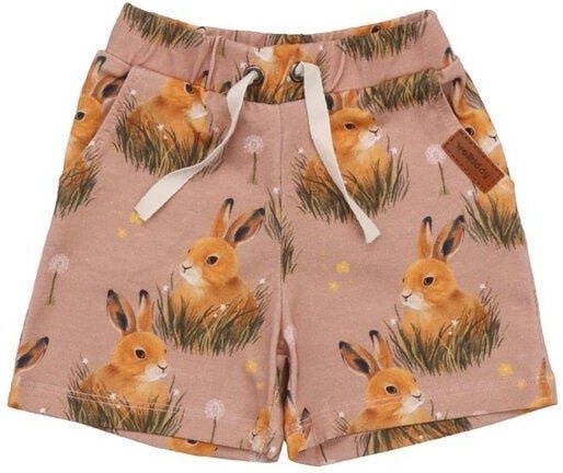Kinder Shorts GOTS zertifiziert Bio-Baumwolle, Rosa, Hasen-Muster, Walkiddy