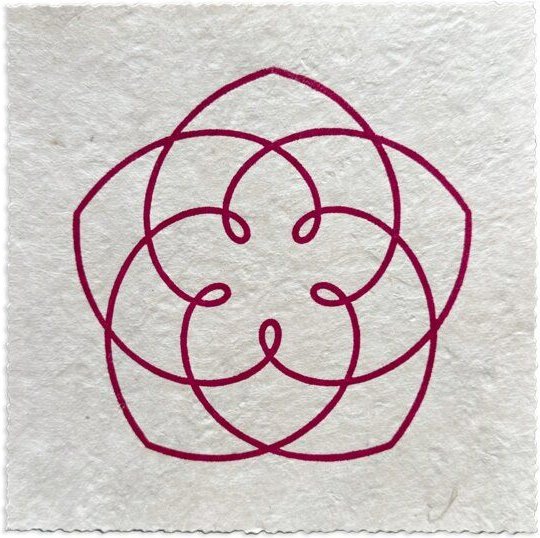 Veskor Cassiopeia VENUS FLOWER Heilige Geometrie Linoldruck | 16 × 16 cm | Heißes Pink auf erdigem Altweiß