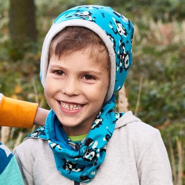 Cheeky Apple Halswärmer aus Bio-Baumwolle "Rocking Lions/Petrol"