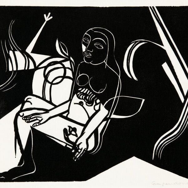 Photocircle Poster / Leinwandbild - Sitzender weiblicher Akt mit Blume