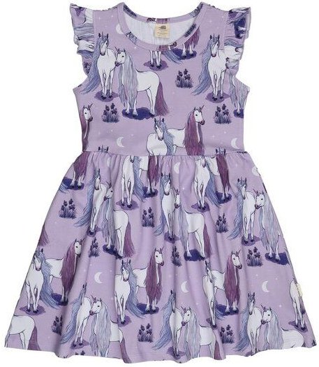 Kinder Kleid GOTS-zertifiziert aus Bio-Baumwolle lila mit Einhorn-Muster – Walkiddy