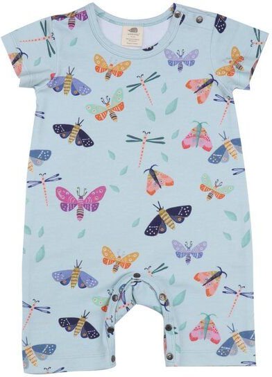 Baby Strampler Kurzarm GOTS zertifiziert Bio-Baumwolle Blau Schmetterling-Print Allover weich bequem – Walkiddy