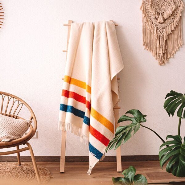 Steppenwolle Farbenfrohe Decke CAMP für Drinnen & Draußen | 100% Mulesingfreie Schurwolle