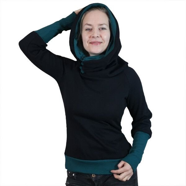 liebewicht Kapuzenpullover KapOn schwarz/grün in 2 Längen nach Wahl