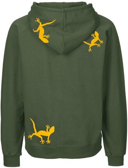 HANDGEDRUCKT "Geckos" Männer Zip-HOODY aus reiner Biobaumwolle (kbA)