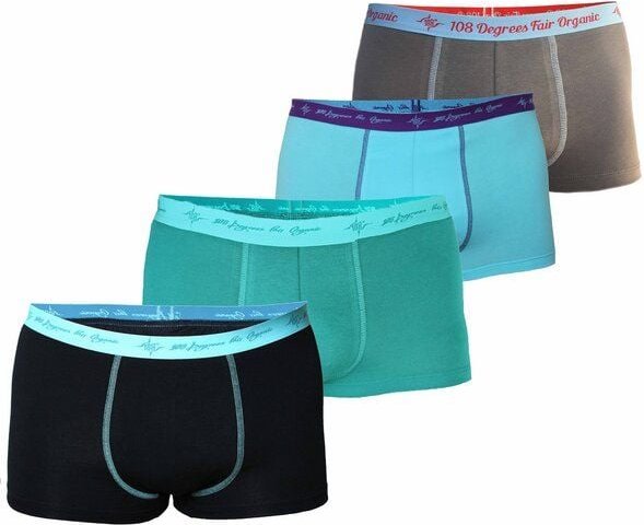 108 Degrees 4er Mix Pack Herren Retro Pants GOTS, Fairtrade in petrol / schwarz mint / aqua / grey