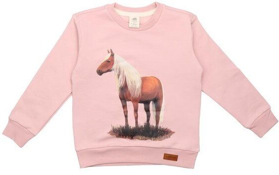 Baby Sweatshirt GOTS-zertifiziert aus Bio-Baumwolle rosa mit Pferde-Motiv – Walkiddy