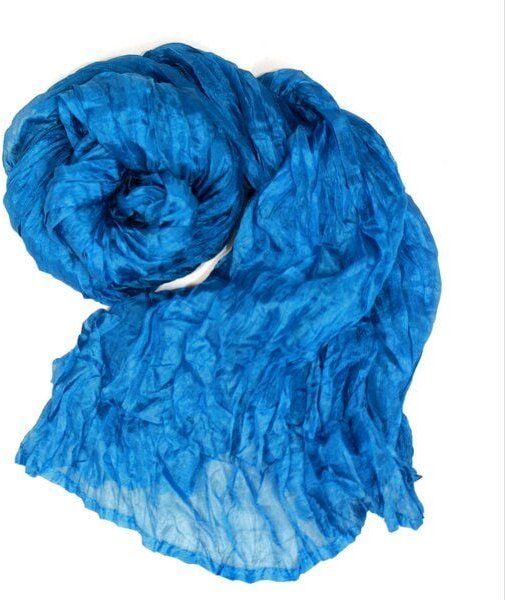 Schönes aus Indochina Seidenschal Crinkle azurblau