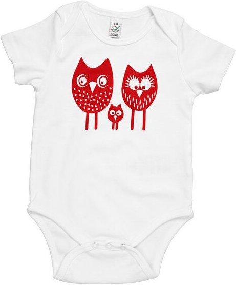 HANDGEDRUCKT "drei Eulen" Baby Body