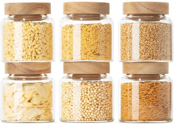 Thumbnail - Econovo Gewürzgläser mit Holzdeckel | 170ml (Set 6-tlg.) | Kollektion Oval