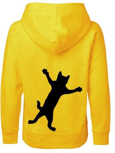HANDGEDRUCKT "Klammerkatze" Kinder Hoody aus reiner Biobaumwolle (kbA)