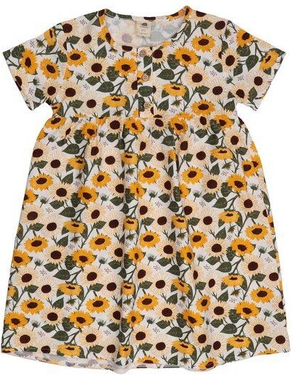 Kinder Kleid GOTS-zertifiziert aus Bio-Baumwolle, Sunflowers-Print, kurzarm, leicht & sommerlich – Walkiddy, weicher Tra...