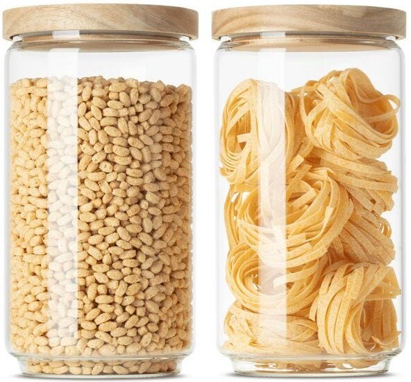 Econovo Große Vorratsgläser mit Holzdeckel | 2000ml (Set 2-tlg.) | Kollektion Rund