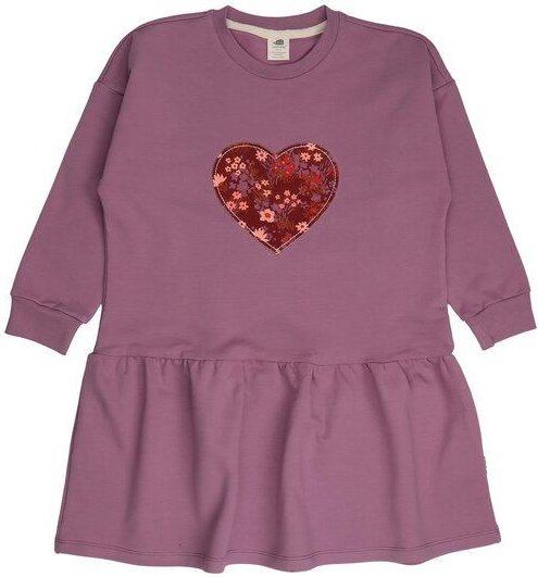 Kinder Sweatkleid GOTS-zertifiziert aus Bio-Baumwolle beerenlila mit Herz-Motiv – Walkiddy