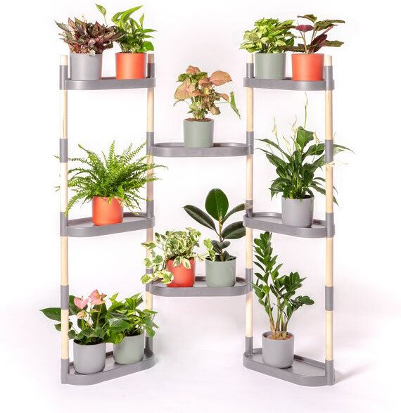 CitySens Blumenregal mit 8 Ablagen und luftreinigenden Pflanzen.