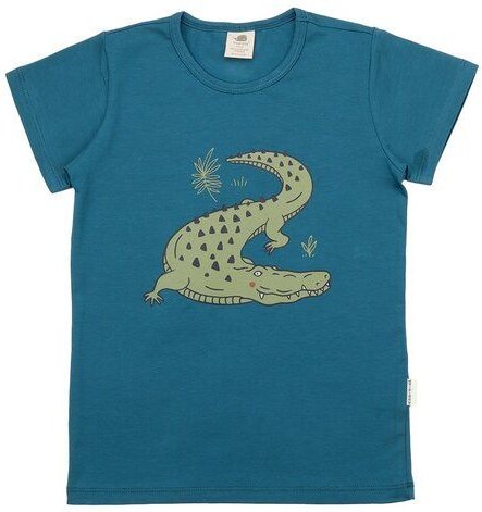 Kinder T-Shirt GOTS-zertifiziert aus Bio-Baumwolle petrolblau mit Krokodil-Motiv – Walkiddy